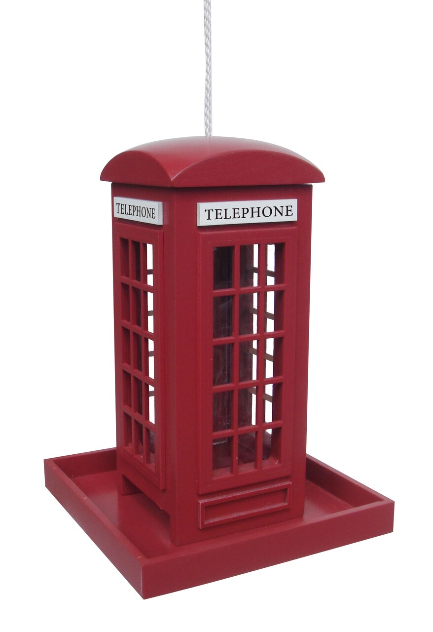 CC Outdoor Living 8.75" Fully Functional Anglophile Red British Telephone Booth Outdoor Bird Feeder